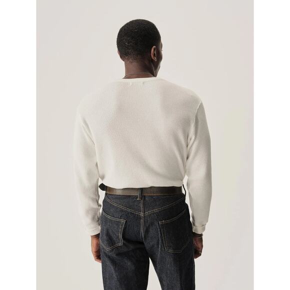 Buck Mason Men's Toughknit Thermal Long Sleeve Heavyweight Crew Shirt in White - Picture 4 of 5